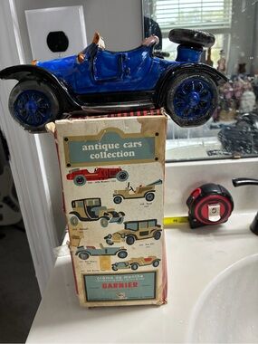 Vintage Garnier Crème de Menthe liquor decanter as a 1913 Fiat with original box